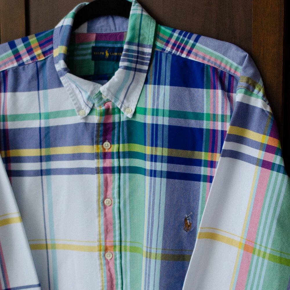 Ralph Lauren 2XB Long Sleeve Button-Down Shirt – Multicolor Madras Plaid